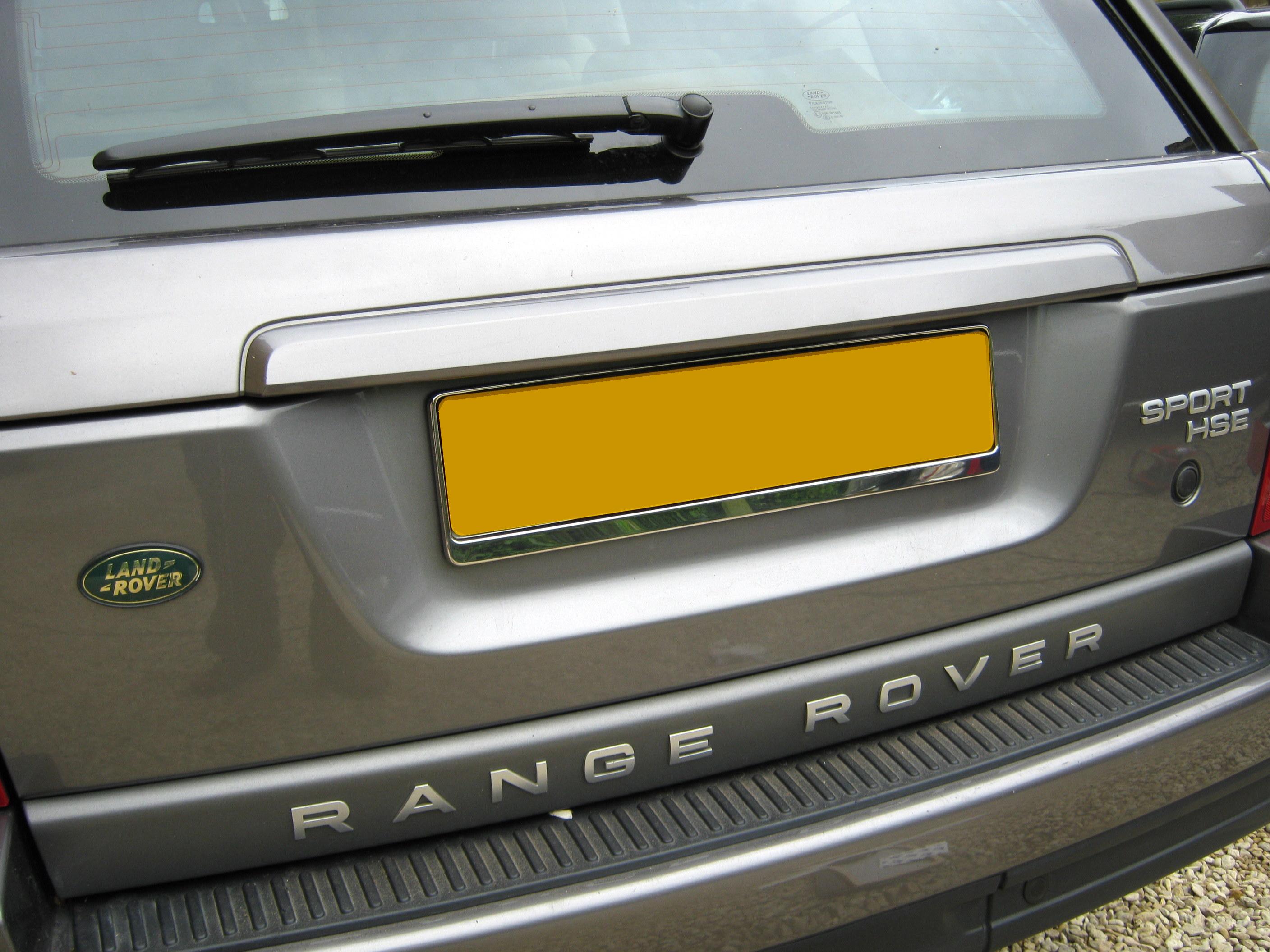 Chrome rear tailgate number plate surround frame for Range Rover Sport